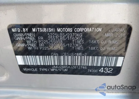 2018 Mitsubishi Outlander Phev Gt/Sel z USA, uszkodzony, nr VIN JA4J24A5XJZ612746